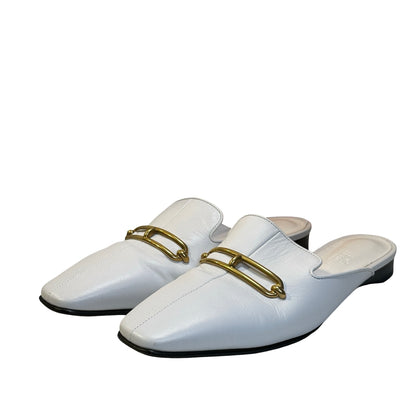 Used HERMES Leather Mules Shoes White Gold