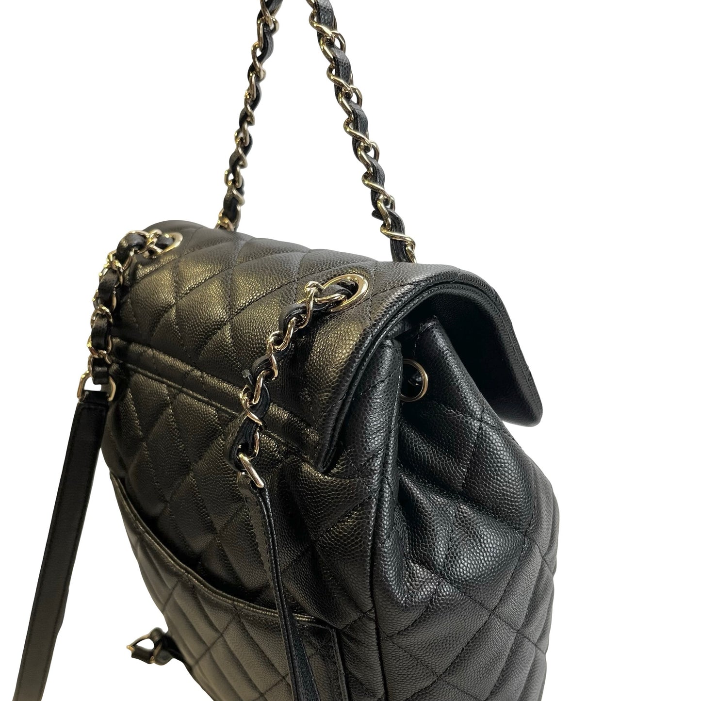 Used CHANEL Quilted Caviar Gabrielle Backpack Backpack Black Gold Hardware