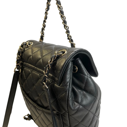 Used CHANEL Quilted Caviar Gabrielle Backpack Backpack Black Gold Hardware