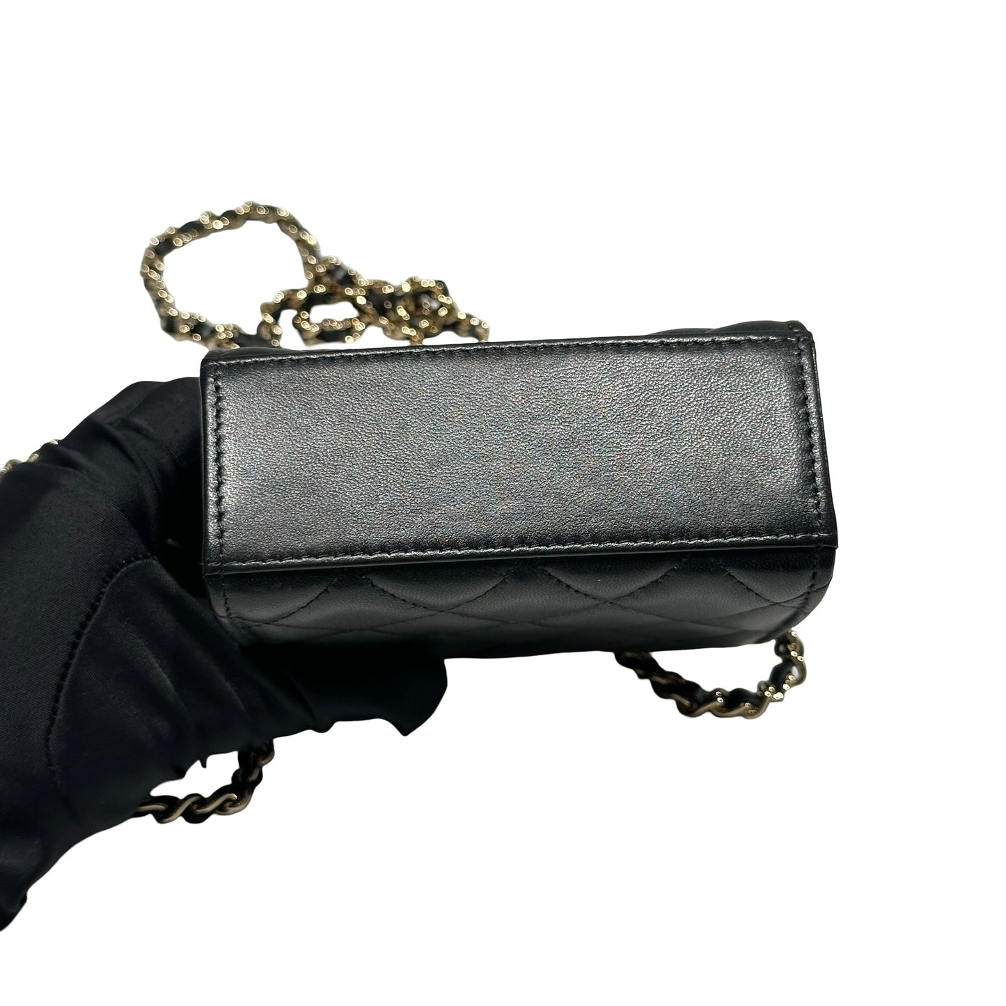 Used CHANEL Lambskin Leather TRENDY CC MINI Cross Body Bag Black GHW