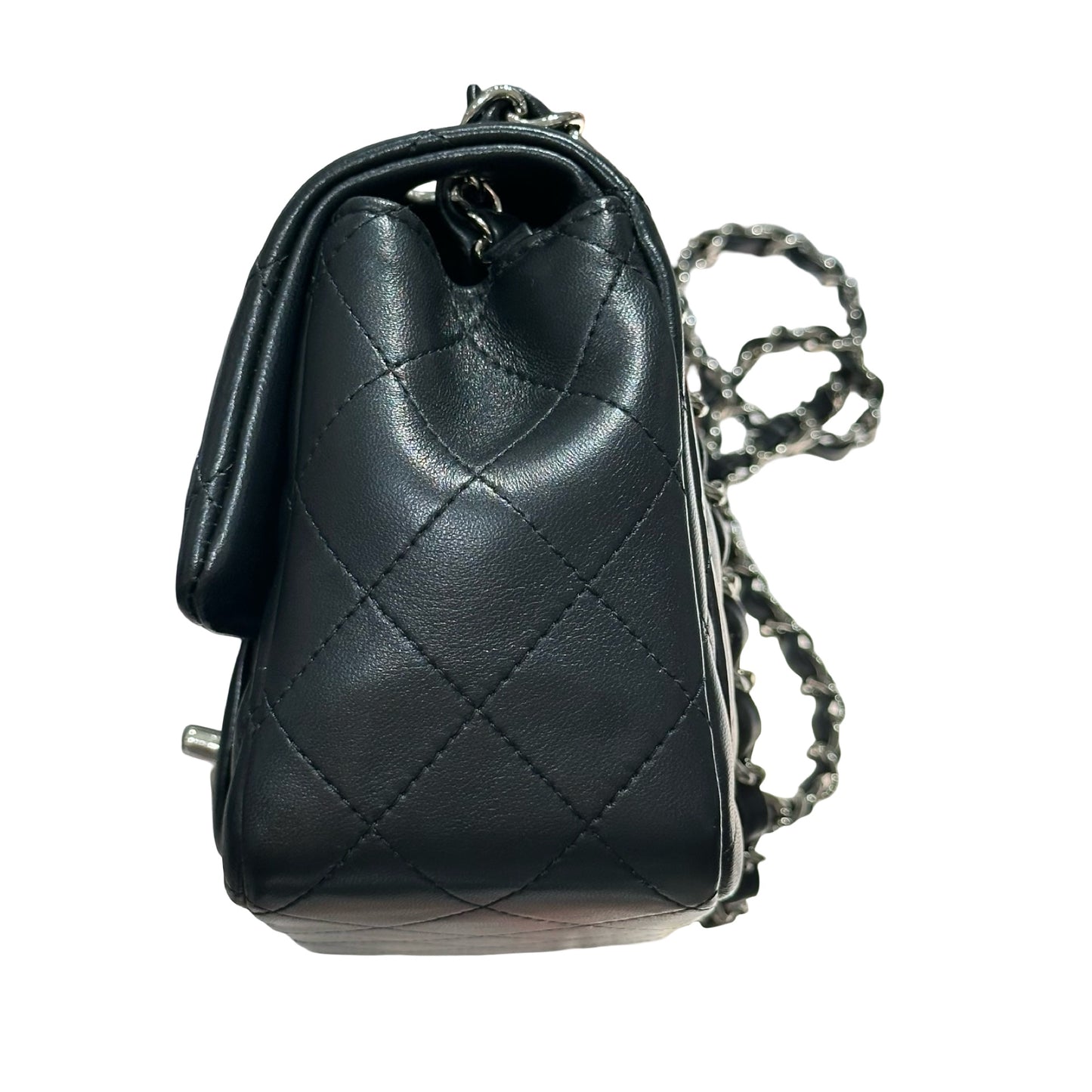Used CHANEL Lambskin Leather Mini flap 17cm Cross Body Bag Black PHW