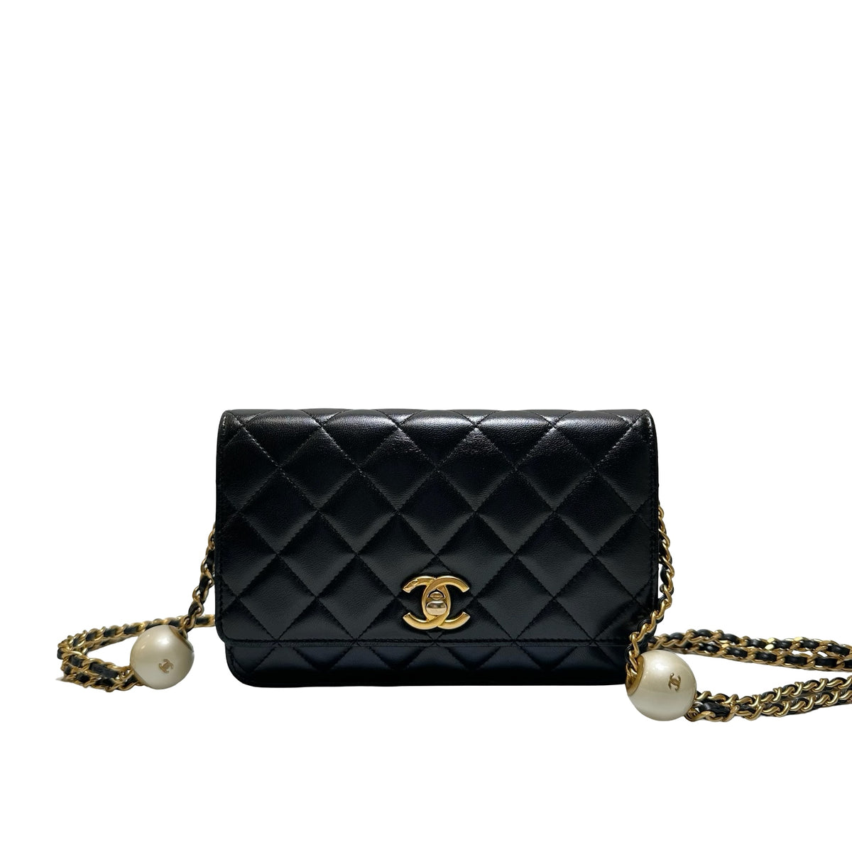 Used CHANEL Quilted Leather Wallet on Chain Wallet on chain Black Gold