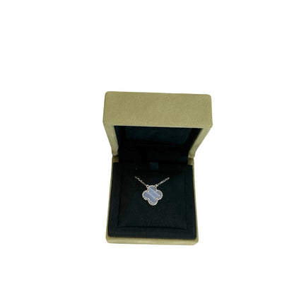 Used VAN CLEEF & ARPELS White Gold Chalcedony Vintage Alhambra Necklace Silver Blue