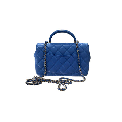 CHANEL MINI Flap 20cm with Handle Cross Body Bag Blue GHW