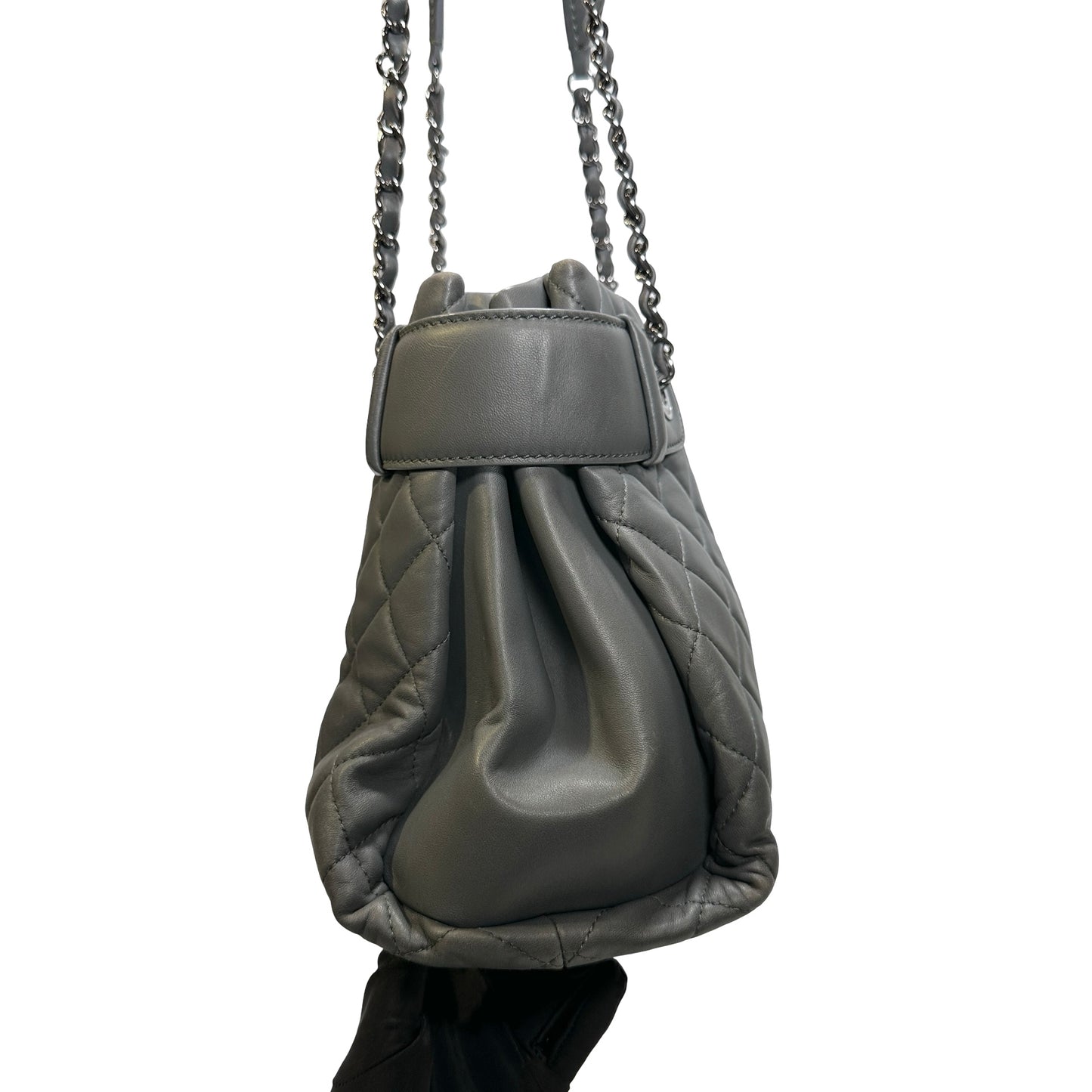 Used CHANEL Lambskin Leather Grey Tote Bag Grey PHW