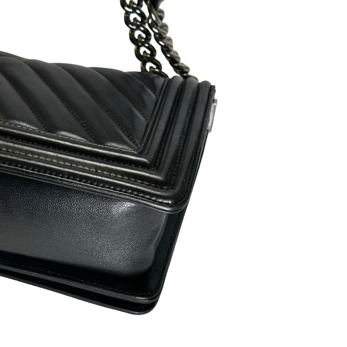 Used CHANEL Chevron Leather Boy Chanel Shoulder Bag Black Silver