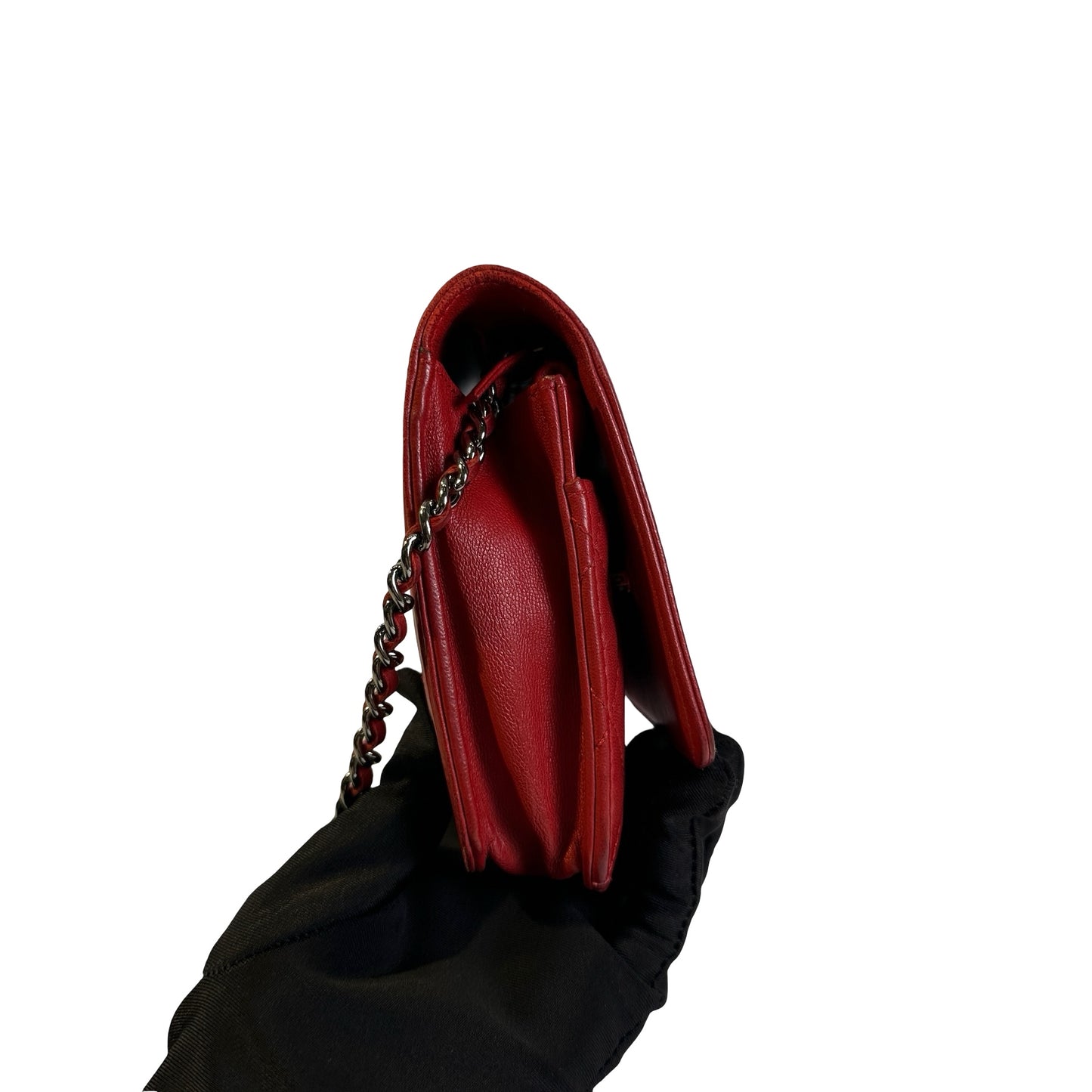 Used CHANEL Quilted Lambskin Boy Wallet on chain Red
