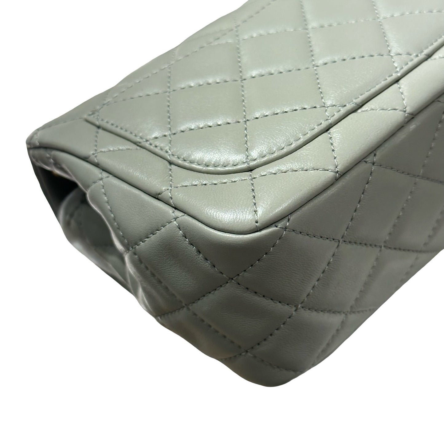 Unused CHANEL Min Flap 17cm with Gold Ball Cross Body Bag Grey GHW