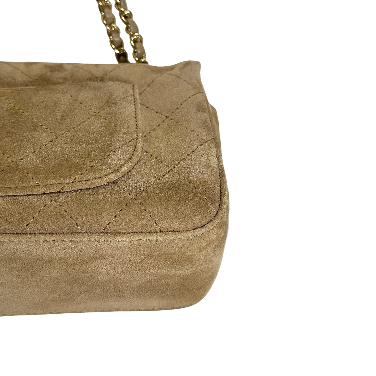 Brand New CHANEL Suede Classic Flap Shoulder Bag Beige GHW