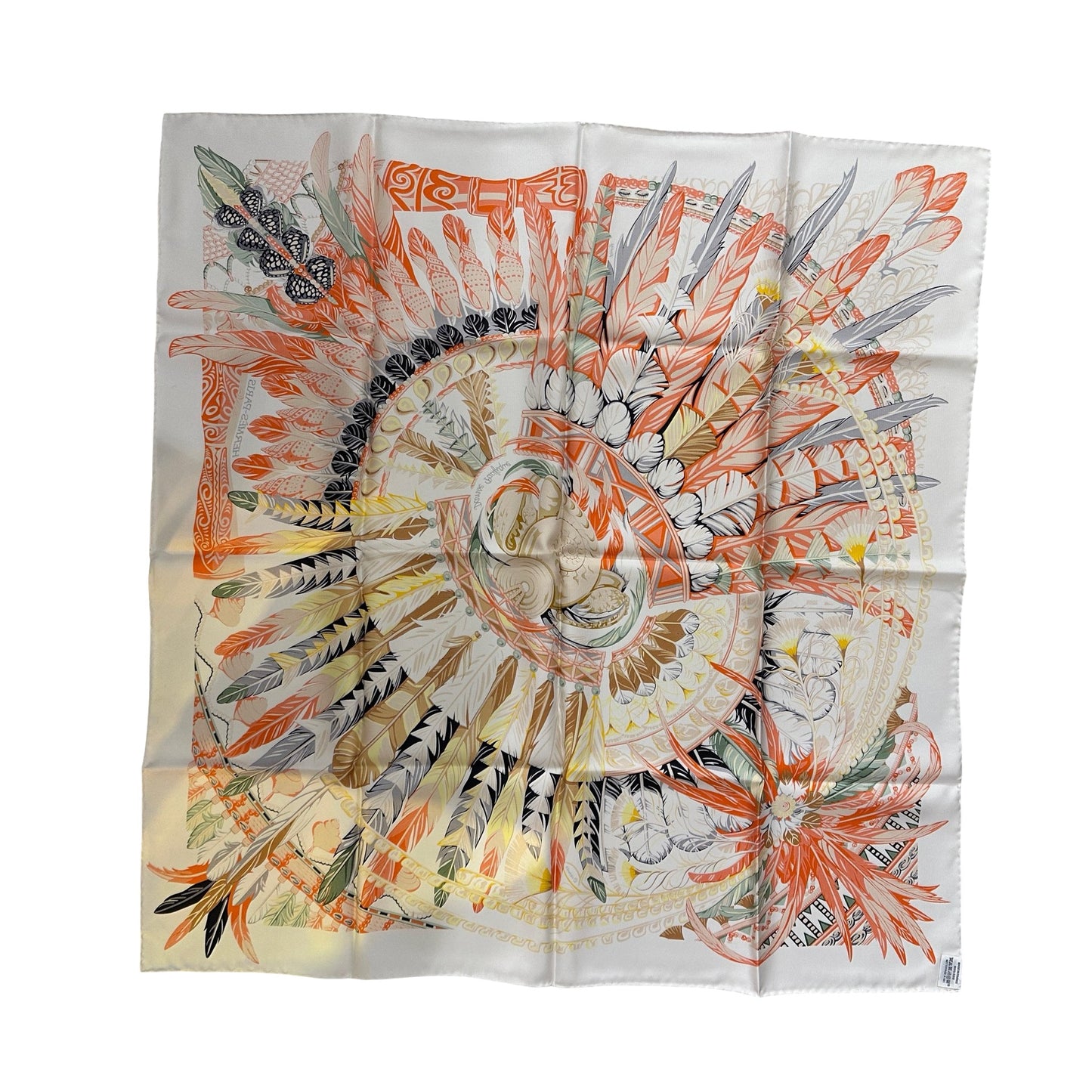 Used HERMES Silk 90x90 Scarf Scarf Cream Orange Green Black