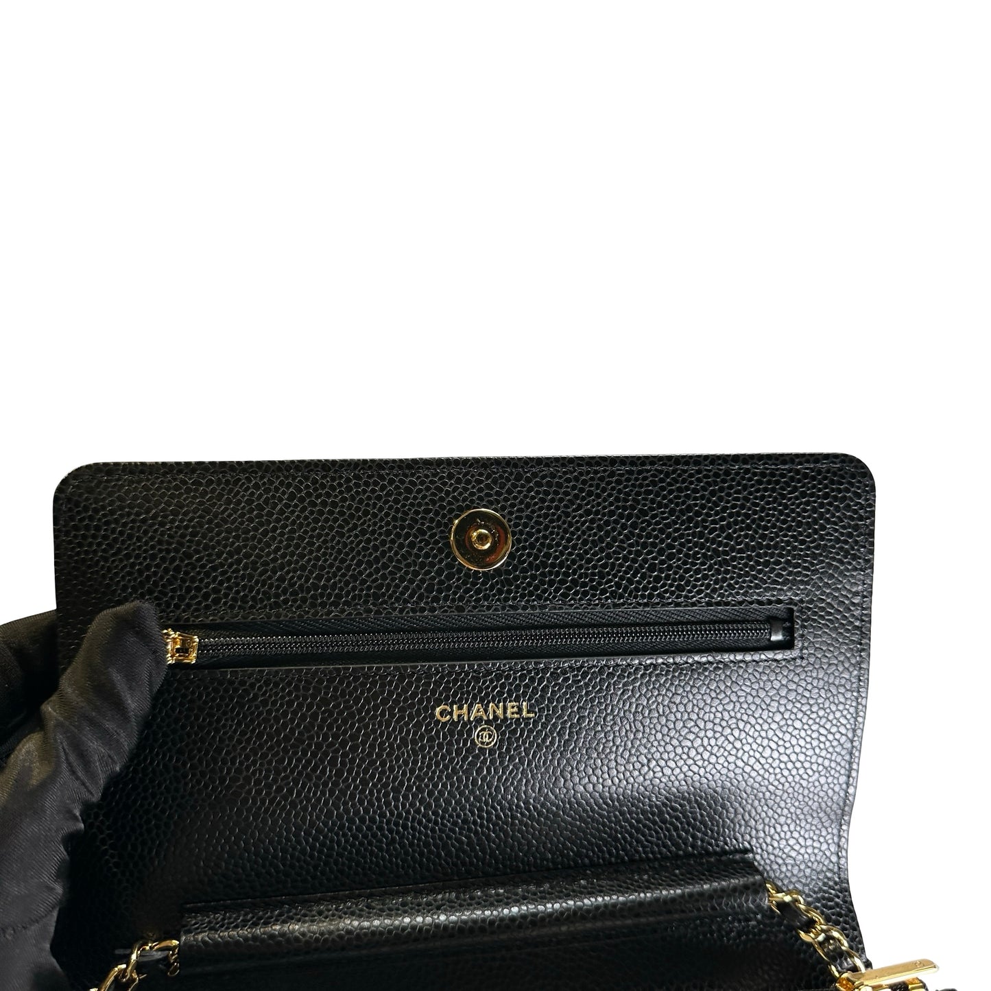 Brand New CHANEL Caviar Wallet on chain Wallet on chain Black，GHW