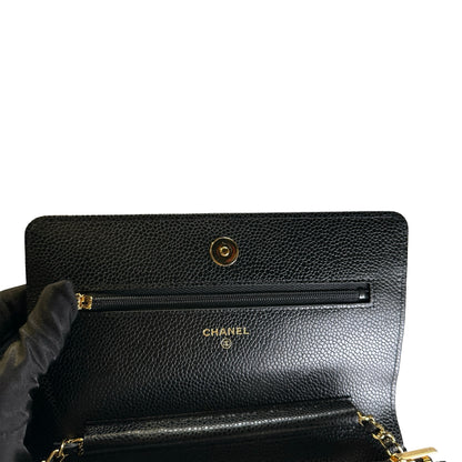 Brand New CHANEL Caviar Wallet on chain Wallet on chain Black，GHW