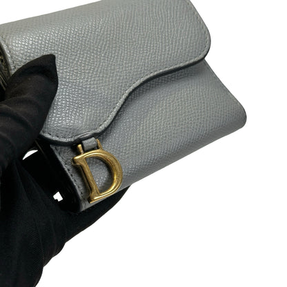 Used DIOR Grained Calfskin Saddle Lotus Wallet Wallet Grey