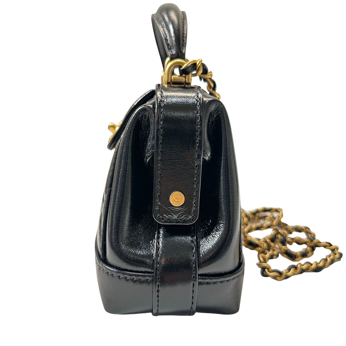 New CHANEL Mini with handle Cross Body Bag Black GHW