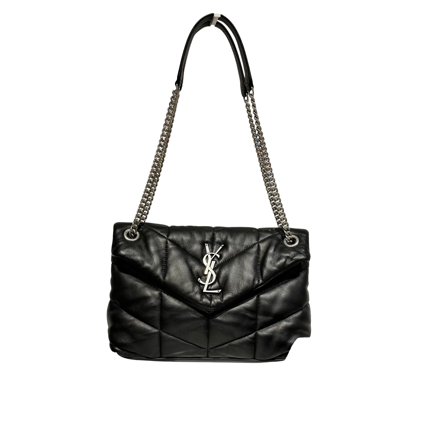 Used SAINT LAURENT Lambskin Leather Cross Body Bag Black PHW