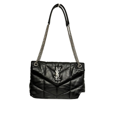 Used SAINT LAURENT Lambskin Leather Cross Body Bag Black PHW