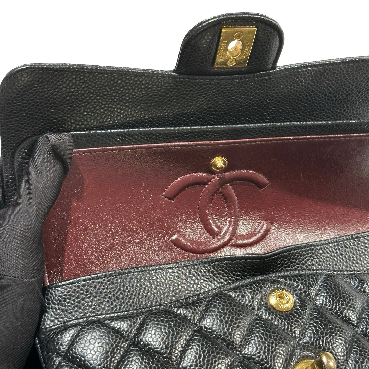 Used CHANEL Caviar Quilted CF23 Chain Shoulder Bag Black Gold