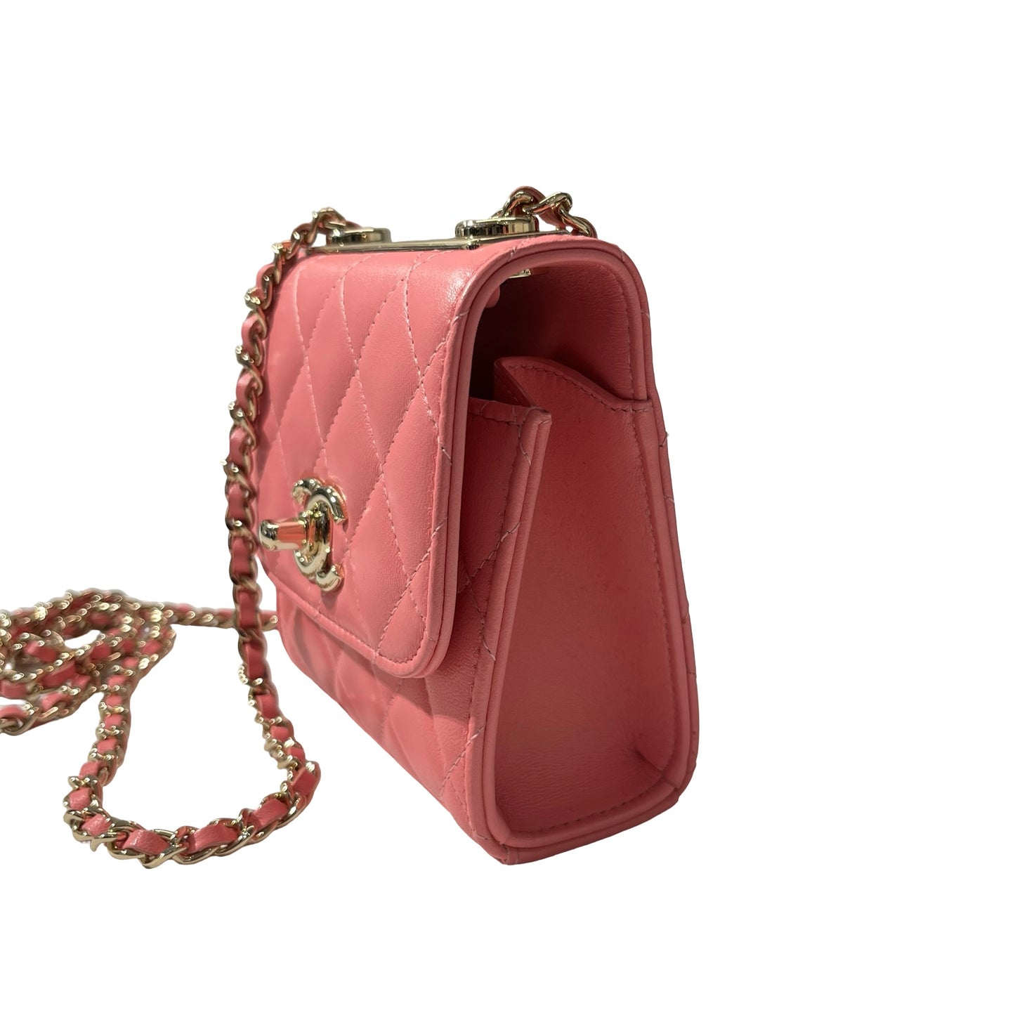 Used CHANEL Lambskin Leather MINI TRENDY CC Cross Body Bag Pink GHW