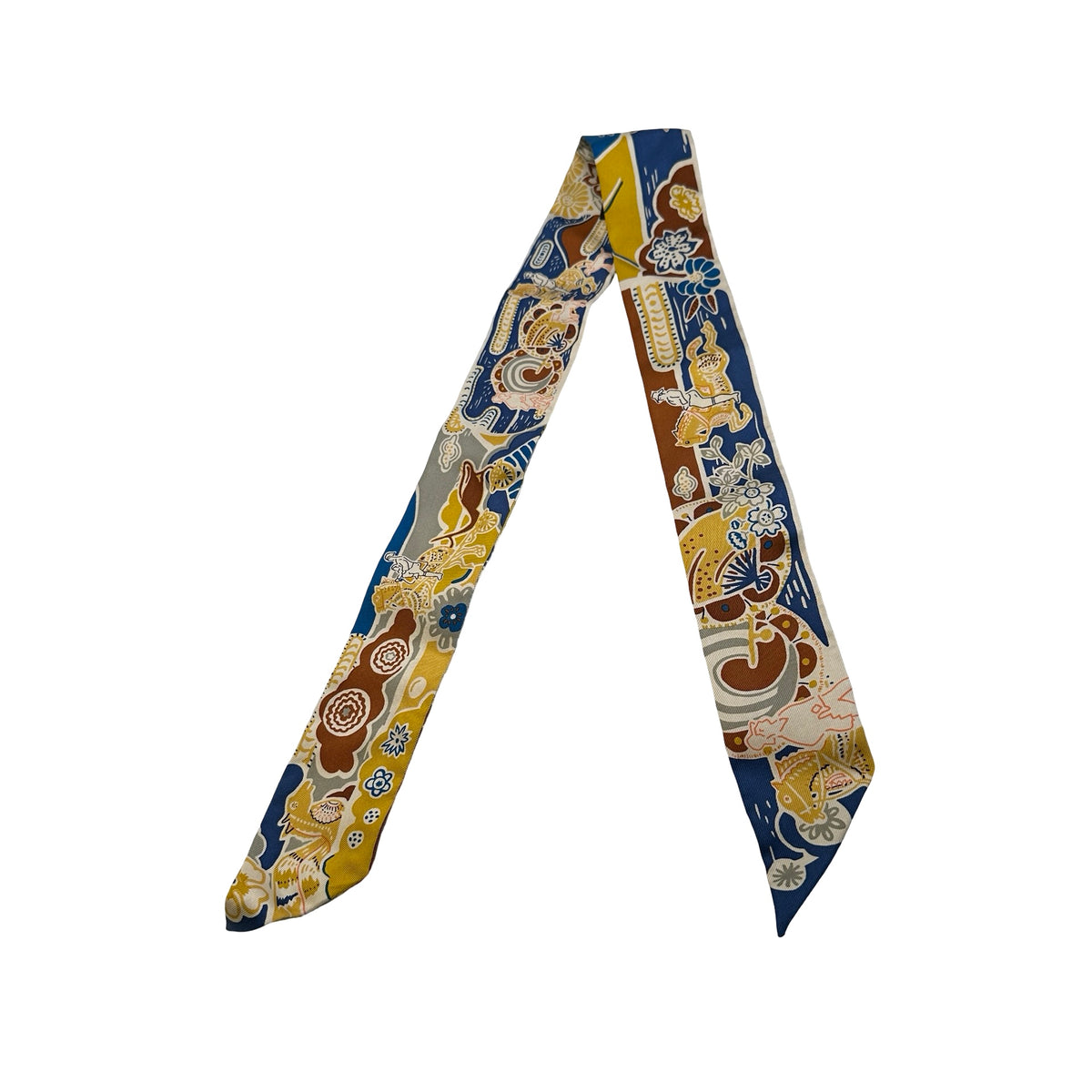 Used HERMES Floral Twilly Twilly Yellow Blue Brown