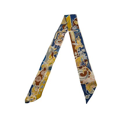 Used HERMES Floral Twilly Twilly Yellow Blue Brown