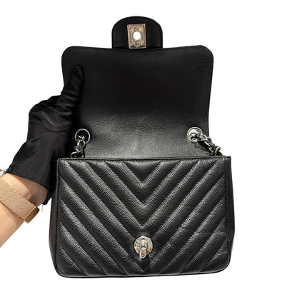 Used CHANEL Caviar Leather Mini Rectangular Flap Chain Shoulder Bag Black PHW