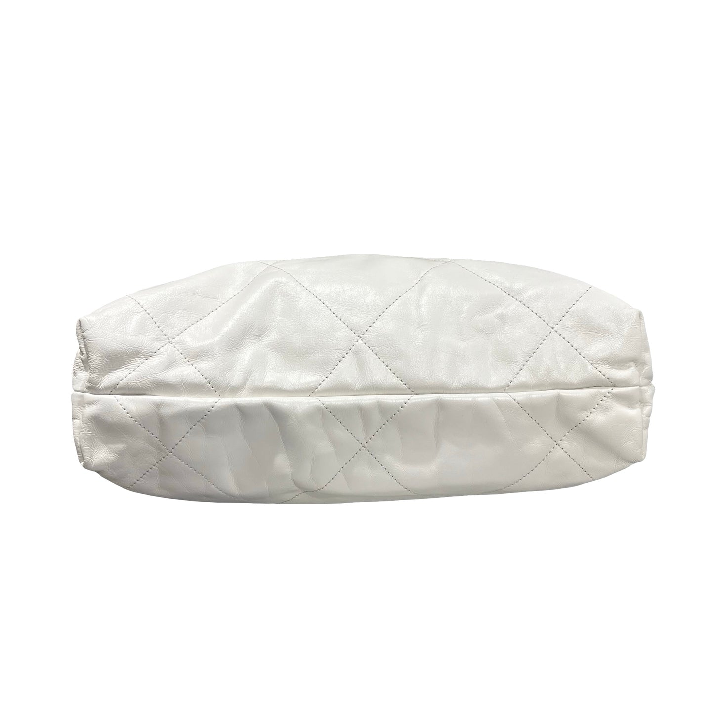 Used CHANEL Shiny Calfskin 22 Small Shiny Calfskin Shoulder Bag White Black GHW