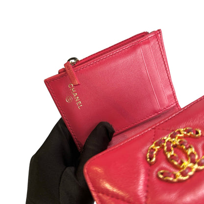 Used CHANEL Quilted Lambskin 19 wallet Wallet Red Gold