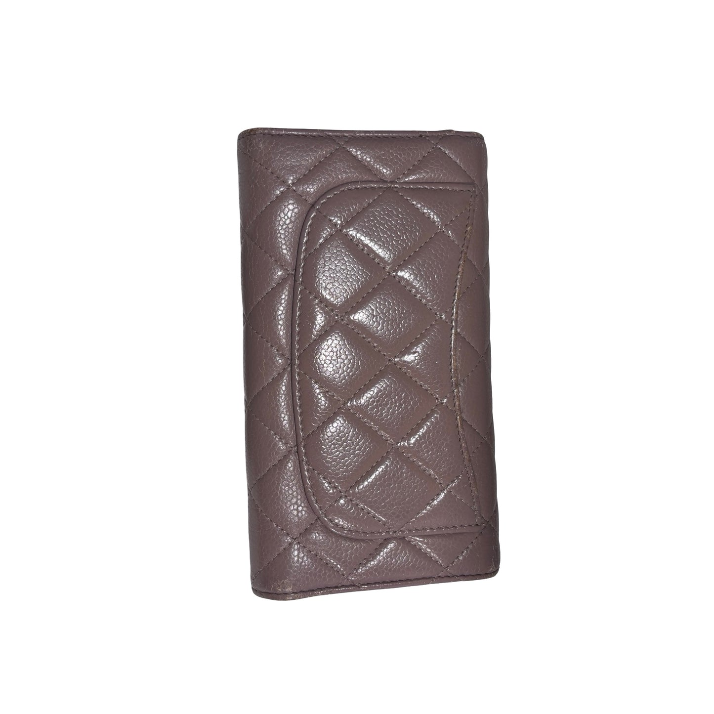 Used CHANEL Quilted Caviar Classic Long Flap Wallet Long wallet Beige Silver