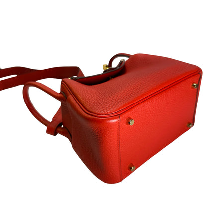 Used HERMES Togo Leather Mini Lindy Handbag Red GHW