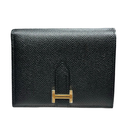 Used HERMÈS Epsom Leather Bearn Wallet Black GHW