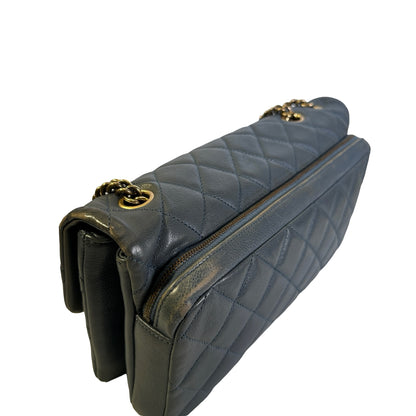 Used CHANEL Quilted Caviar Classic Flap Chain Shoulder Bag Grey Gold
