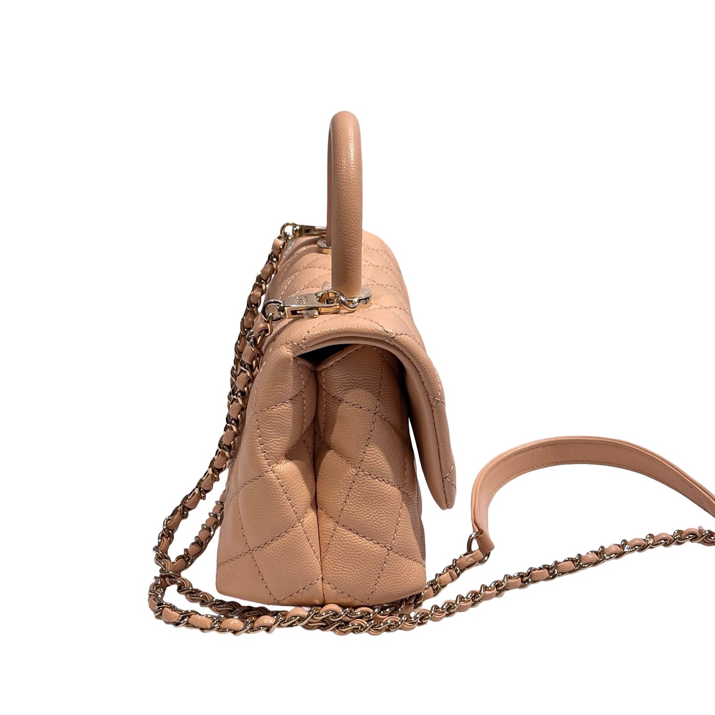 Used CHANEL Caviar Leather Coco Handle Small Shoulder Bag Beige GHW