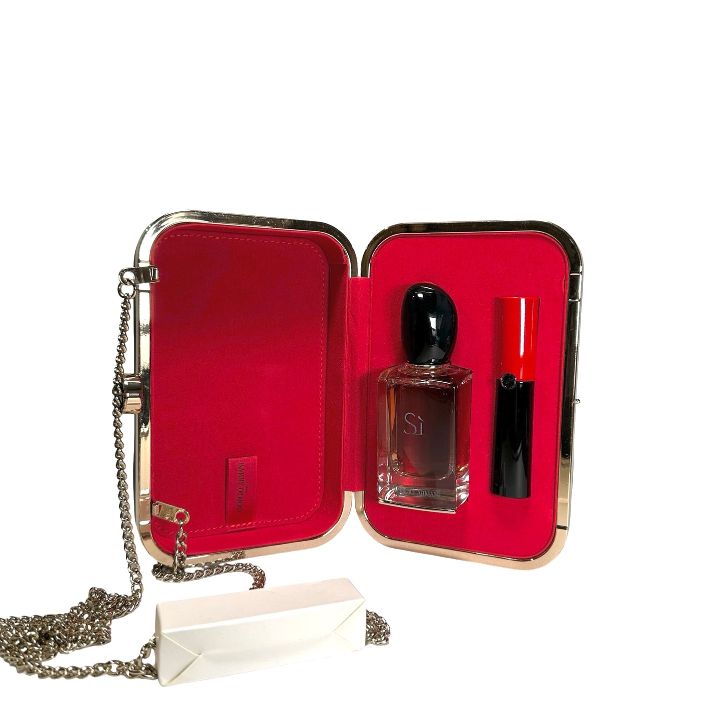 GIORGIO ARMANI Solid Si Perfume and Lipstick Set Clutch Minaudière Black Gold Red