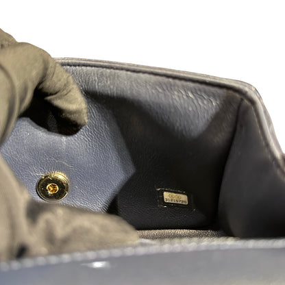 Used Chanel Lambskin Leather MINI FLAP 20 CM Shoulder Bag Navy GHW