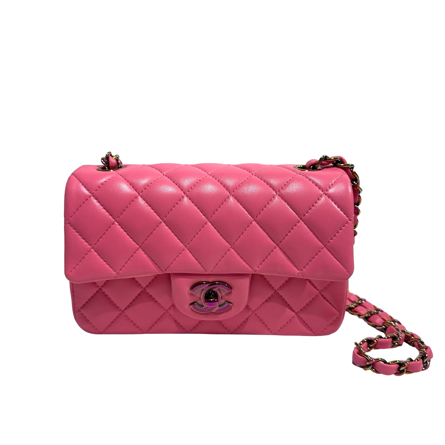 Used CHANEL Matelasse Lambskin Flap Bag Chain Shoulder Bag Pink