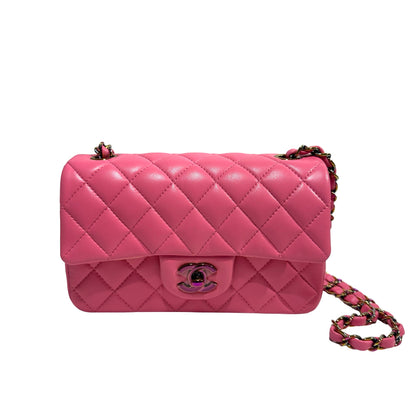 Used CHANEL Matelasse Lambskin Flap Bag Chain Shoulder Bag Pink