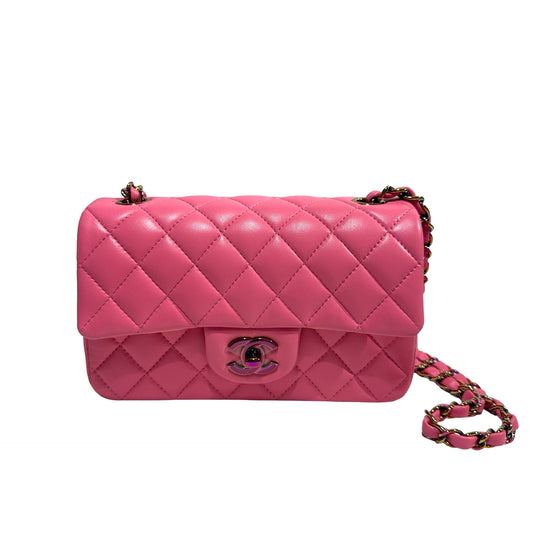 Used CHANEL Matelasse Lambskin Flap Bag Chain Shoulder Bag Pink