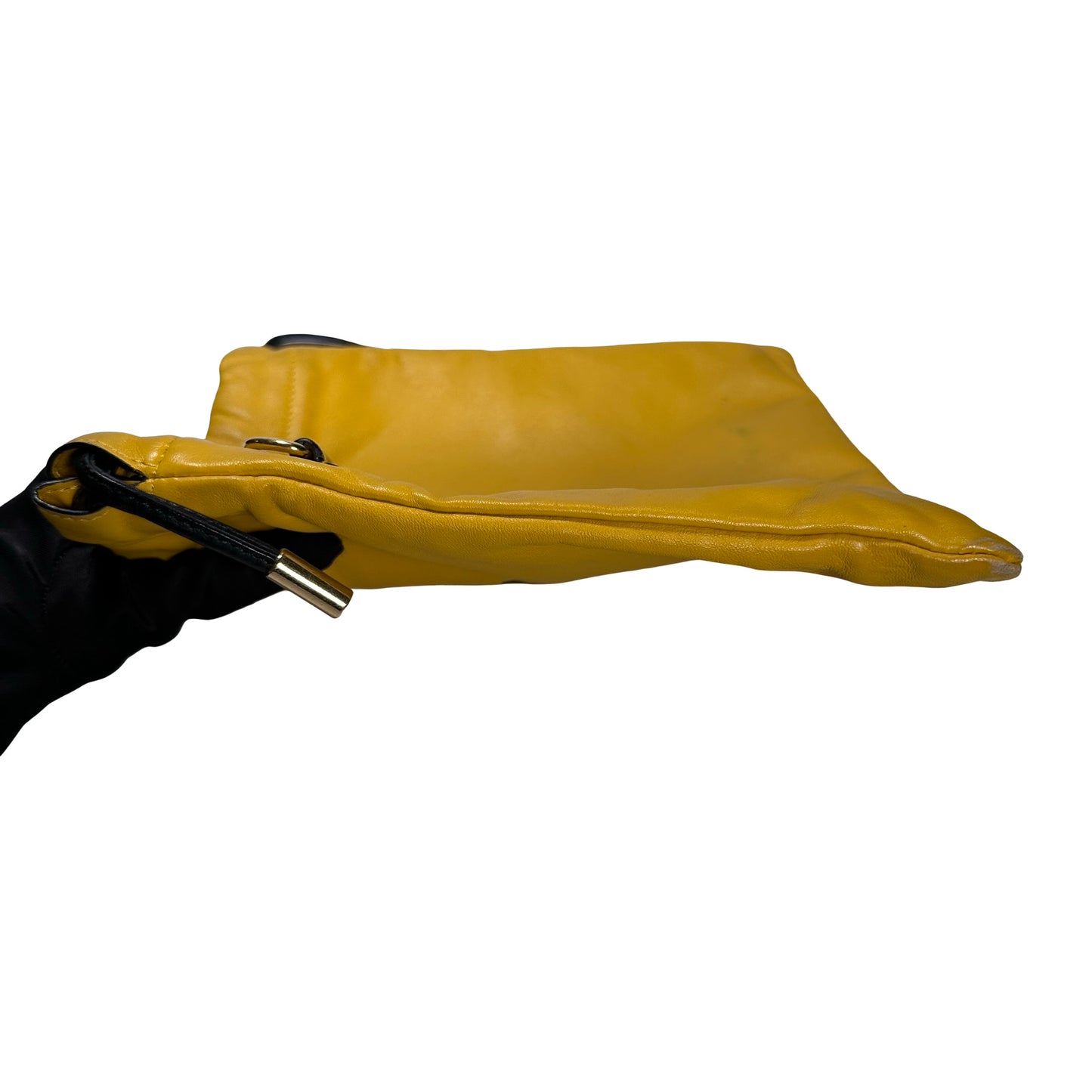 Used FENDI Lambskin Leather Tote Bag Yellow Black GHW