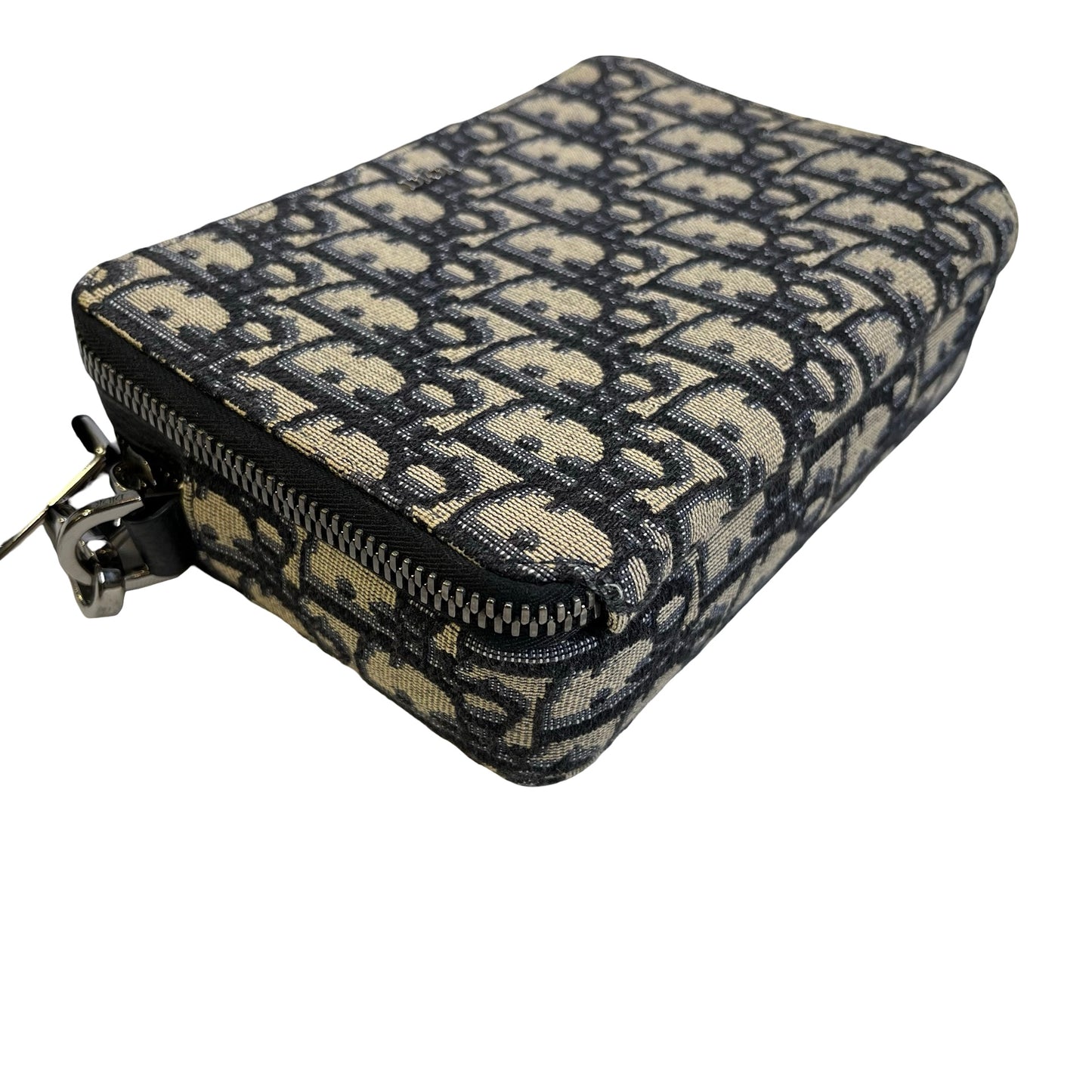 Used DIOR Oblique Jacquard Oblique Roller Messenger Bag Camera Bag Navy Blue Beige