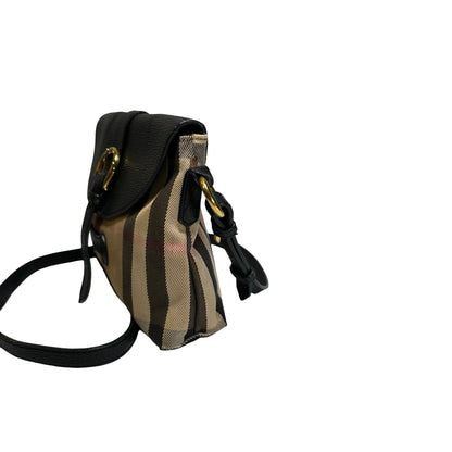 Used BURBERRY Haymarket Check Leather Haymarket Check Crossbody Crossbody Bag Beige Black Red Gold