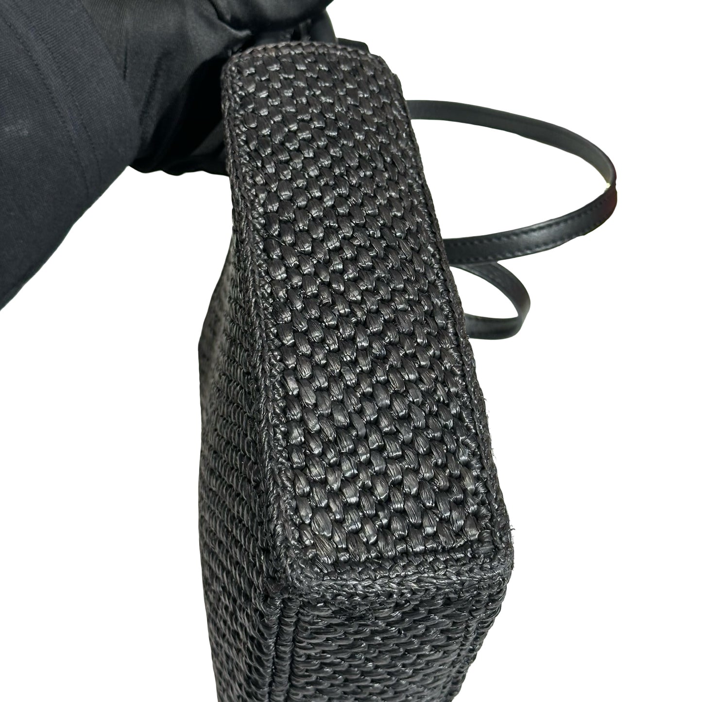 Used LOEWE Raffia A5 Tote Cross Body Bag Black
