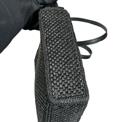 Used LOEWE Raffia A5 Tote Cross Body Bag Black