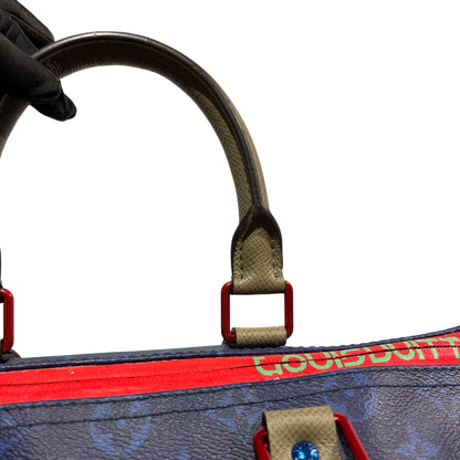 Used LOUIS VUITTON Monogram Keepall Bandoulière Travel Bag Blue Khaki Red Turquoise