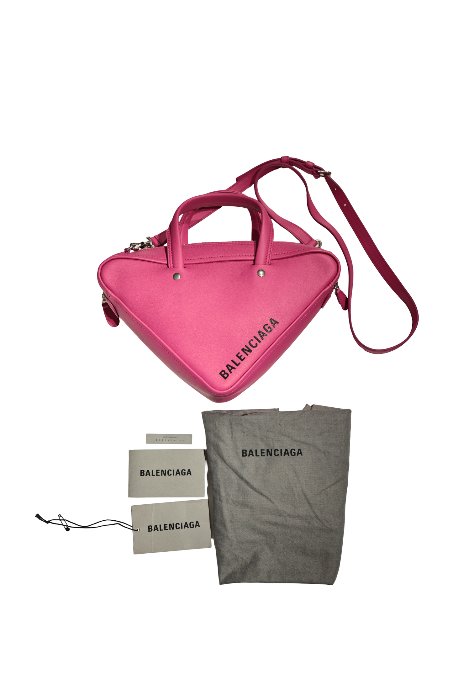 BALENCIAGA TRIANGLE S DUFFLE PINK LEATHER PHW CROSSBODY BAG [3000515]