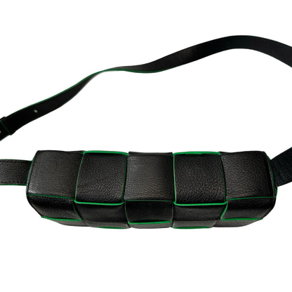 Used Bottega Veneta Calfskin Leather Cassette Shoulder Bag Black Green