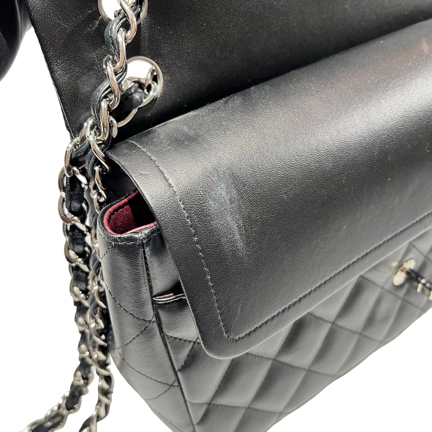 Used CHANEL Lambskin Leather Jumbo Shoulder Bag Black PHW