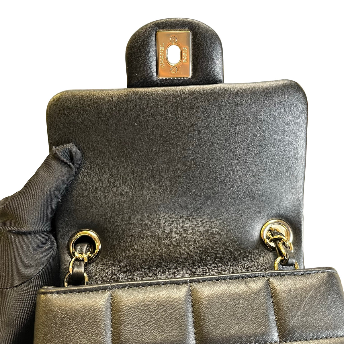 Used CHANEL Lambskin 23C Monaco Mini square flap bag Cross body bag Black