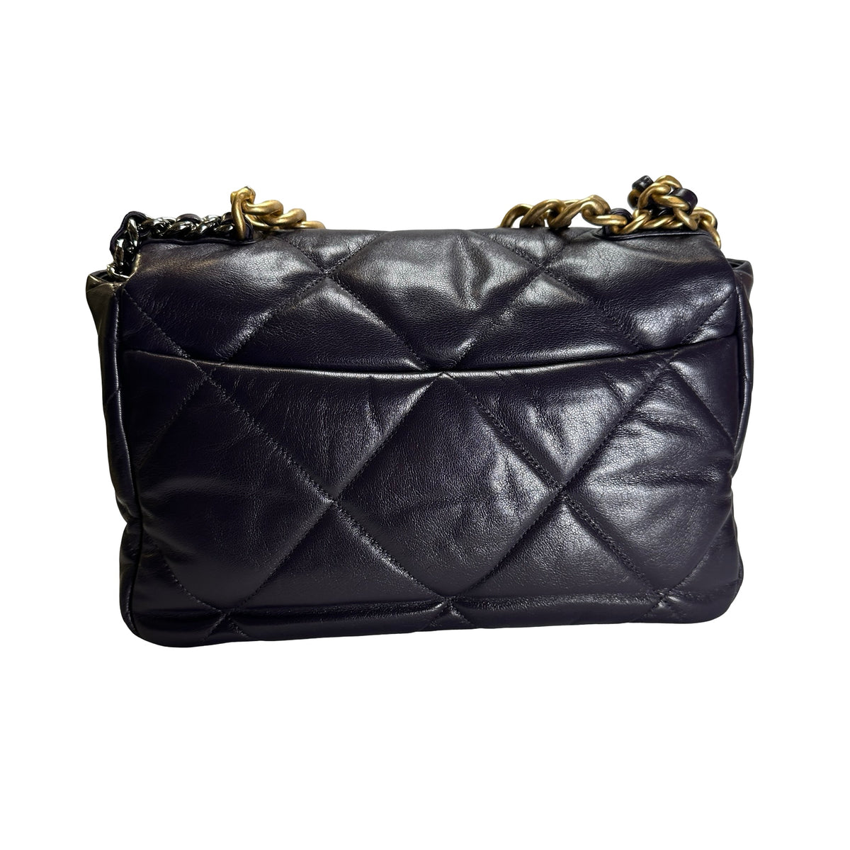 Used CHANEL Lambskin Quilted Chanel 19 Large Chain Shoulder Bag Purple GHW