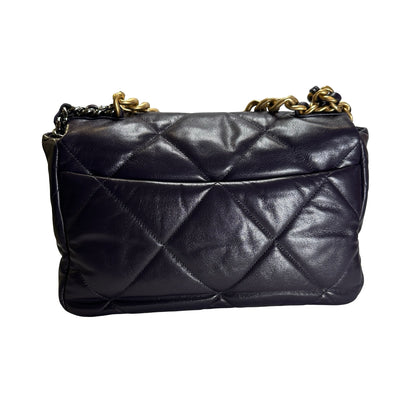 Used CHANEL Lambskin Quilted Chanel 19 Large Chain Shoulder Bag Purple GHW