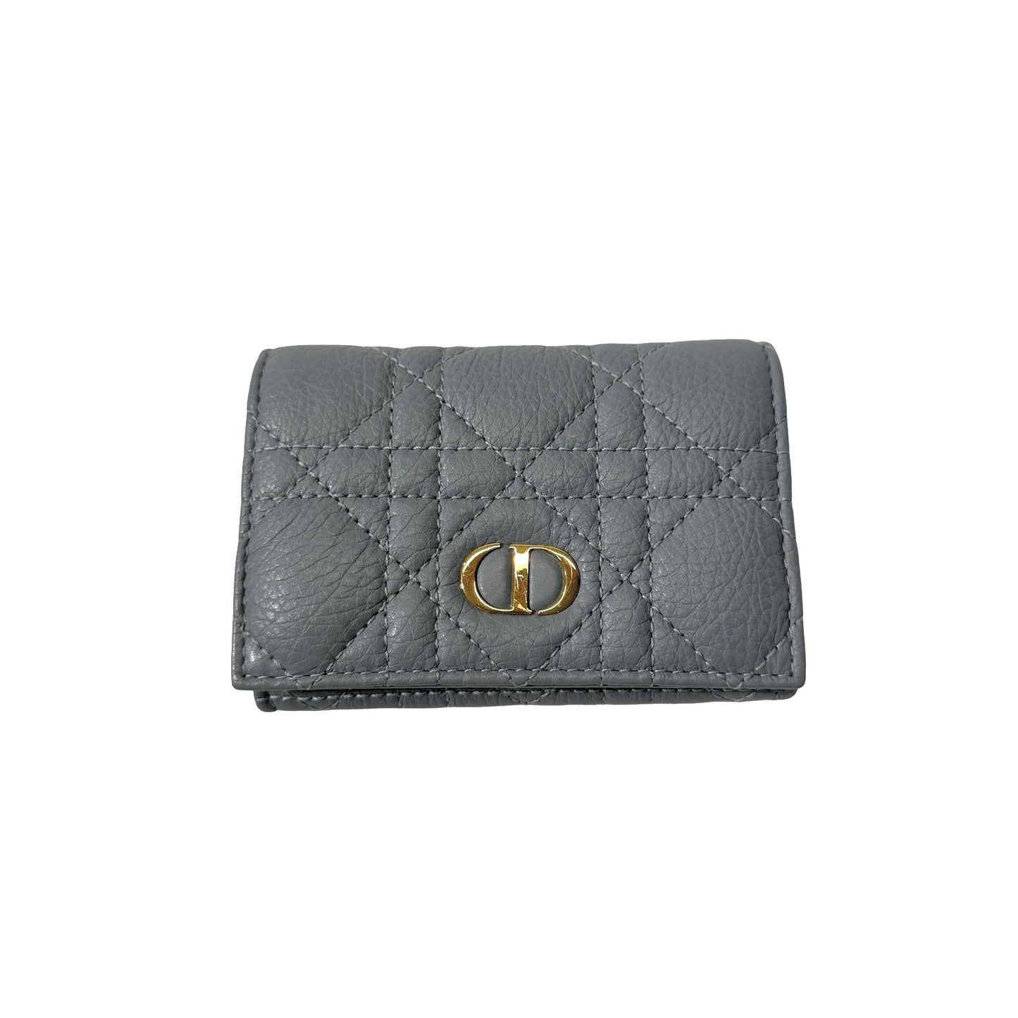 DIOR Cannage Calfskin Dior Caro Glycine Wallet Blue Ghw